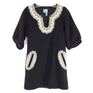 Plenty by Tracy Resse Short Sleeve Wool Mini Dress Black Cream sz 0